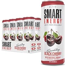 C4 Smart Energy Drink Boost Focus and Energy with Zero Sugar, Natural Energy, and Nootropics - 200mg Caffeine - Black Cherry 12oz Pack of 12