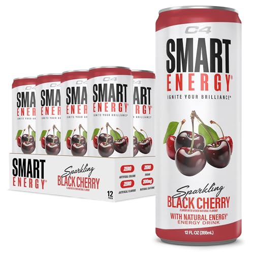 Cellucor C4 Smart Energy Drink - Sugar Free Performance Fuel & Nootropic Brain Booster, Coffee Substitute or Alternative | Black Cherry 12 Oz - 12 Pack