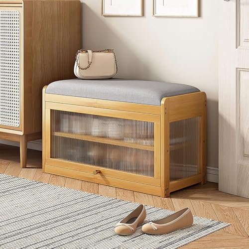 Armoire à chaussures d'entrée et banc de rangement rembourré à 2 niveaux avec portes rabattables