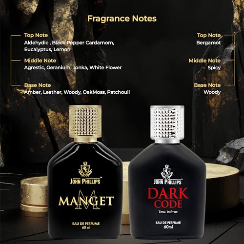 Image of John Phillips Manget & Dark Code 60 ml + 60 ml Eau De French Perfume For Men