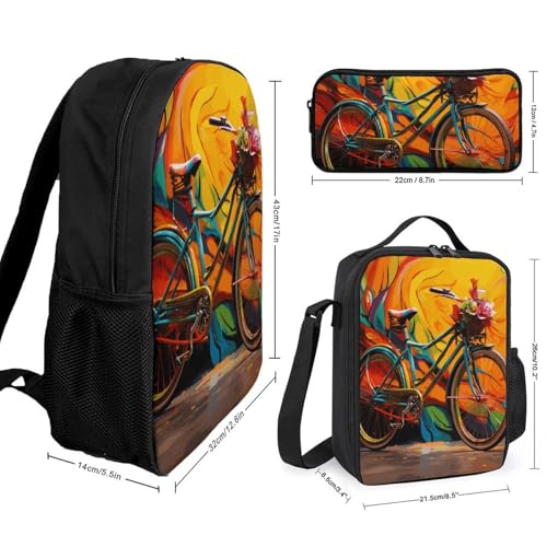 Colorful Bicycle Backpack Set Lightweight Bag Lunch Box Pencil Bags for Women Men Bookbags 3 in 12