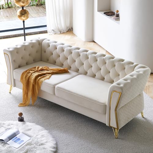 EVERGRATE FURNITURE 87” Sofa Couch for Living Room, Modern 3 Seater Comfy Sofa with Extra Deep Seats,Velvet Fabric Couches for Small Space,Apartment