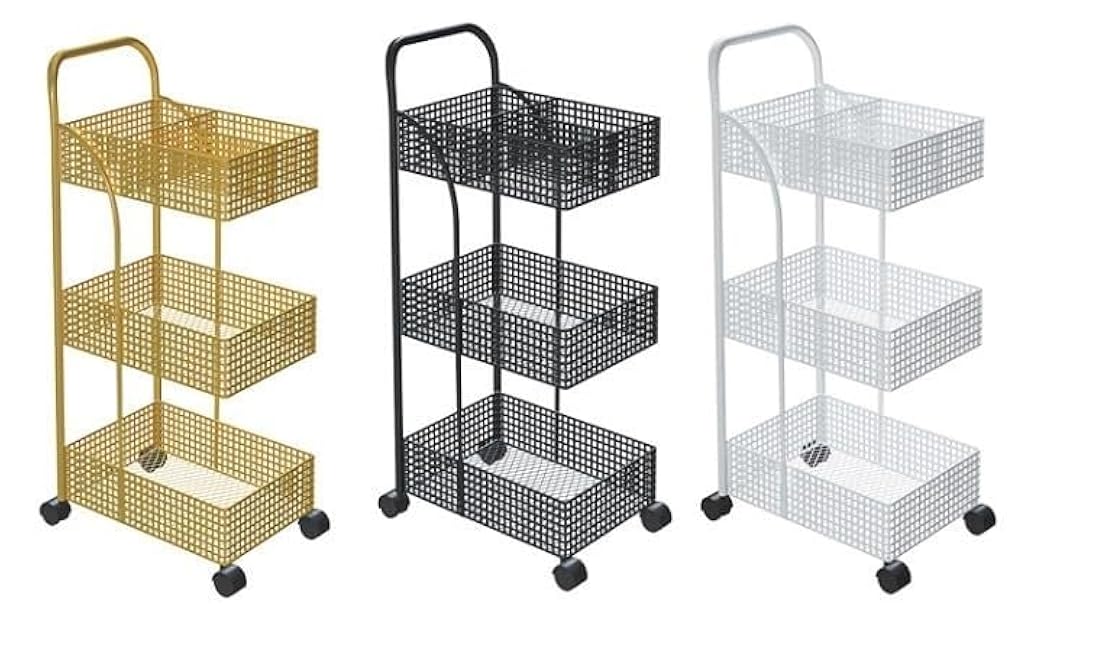 Storage Cart for Variety Applications 3 Tier Iron Kitchen Storage Cart Rolling Cart Bedroom Bathroom Storage Rack with Wheels Trolley Rolling Cart Bathroom Kitchen(Gold-40 * 29 * 96Cm)-zivHX109