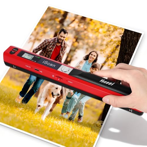 Youool Scanner portable A4, scanner d'images USB, scanners portables, numérisation couleur 900 dpi, scanner de documents portable A4 au format JPG/PDF (scanners rouges + carte 16Go TF)