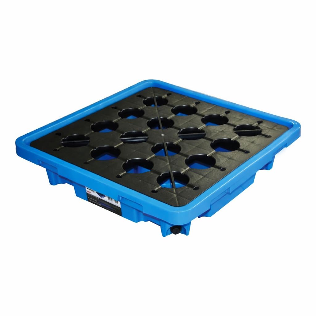 Bandeja Recogegotas 42 litros con Rejilla – Cubeta Antiderrames de Polietileno Resistente a Químicos y UV – Plataforma de Retención para Bidones, Taller, Almacén e Industria – 300 kg Carga