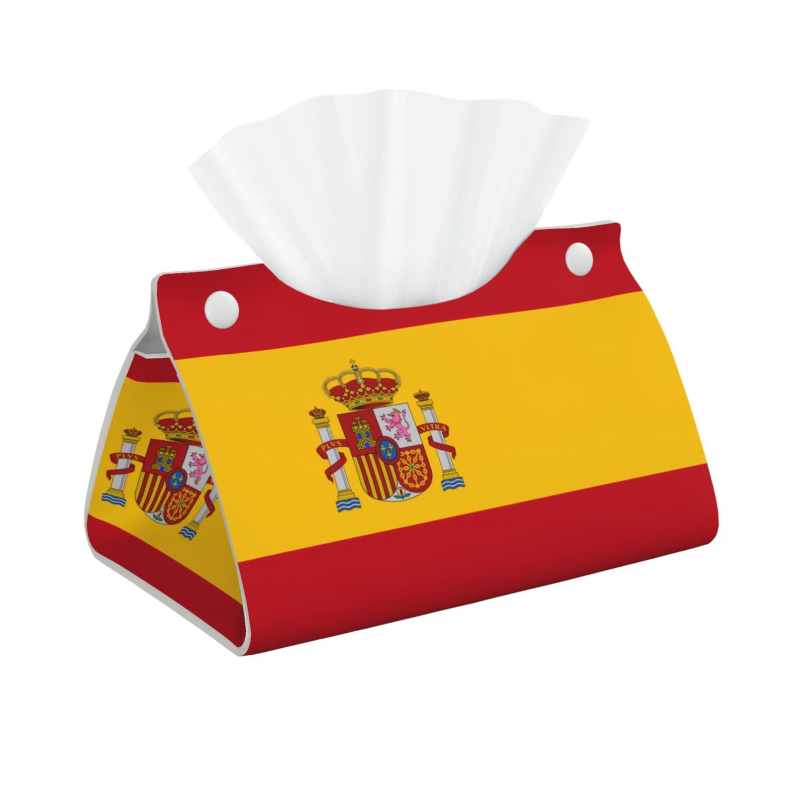 Spanish Flag Print Long Tissue Box Cover Holder Foldable Leather Organizer for Vanity, Nightstand, Desk & Bathroom