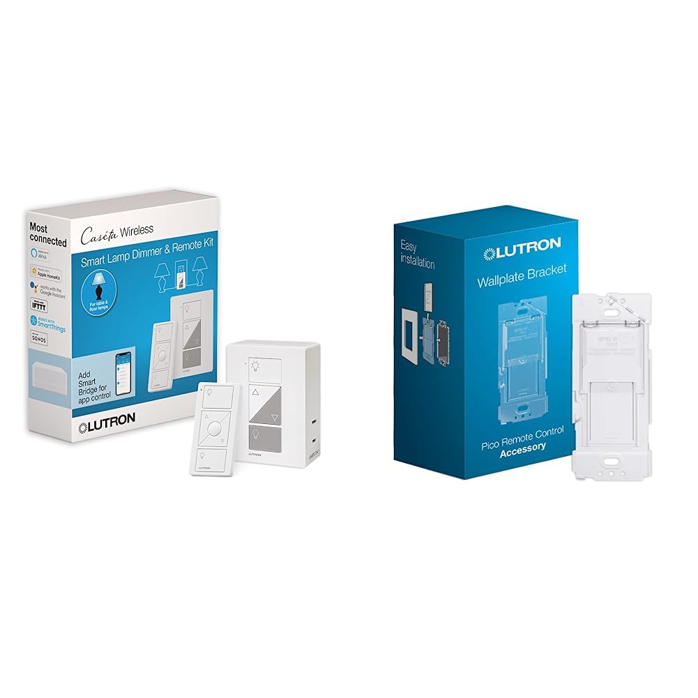 Lutron Caseta Smart Lighting Lamp Dimmer and Pico Smart Remote Kit, with Pico Wall Plate Bracket Lutron Caseta Smart Lighting Lamp Dimmer and Pico Smart Remote Kit, with Pico Wall Plate Bracket