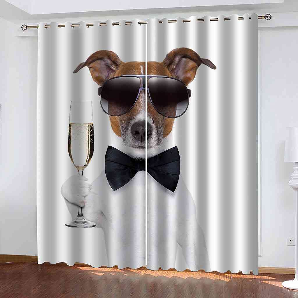 Rideau thermique et isolant phonique à oeillets avec motif Chien Gentleman