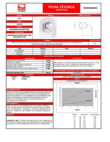 Consejos y comparativas para Comprar Monomando para regadera dica 4474 los más recomendados. 18 Imagen adicional
