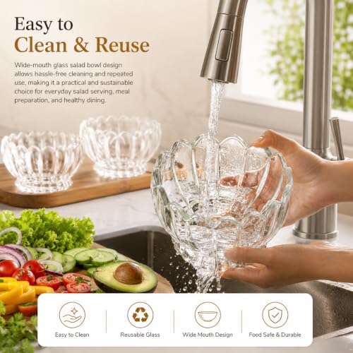 Image of WRINGO Glass Bowl for Kitchen Prep, Dessert, Dips, and Candy Dishes, Cake, Snack Bowl Set of 6 Or Nut Bowls, and Microwave Safe Clear Glass Bowls for Mixing, Storing Size 3.5 Inch (WR-02)