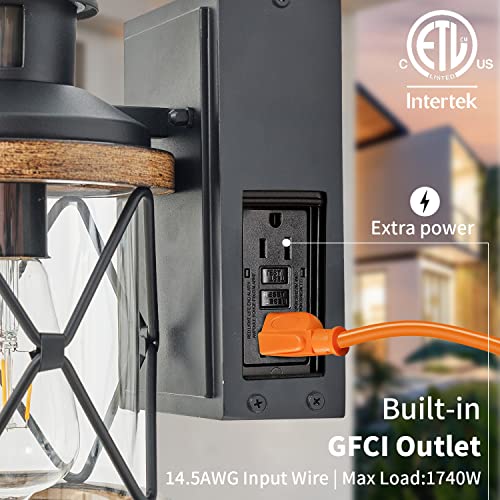 Dusk To Dawn Motion Sensor Outdoor Porch Light With Gfci Outlet,3 Lighting Modes Anti-Rust Waterproof Industrial Outdoor Lantern,Ul Etl Listed,Exterior Work Lights Rustic Wood-Like Finish Wall Light #TOP1