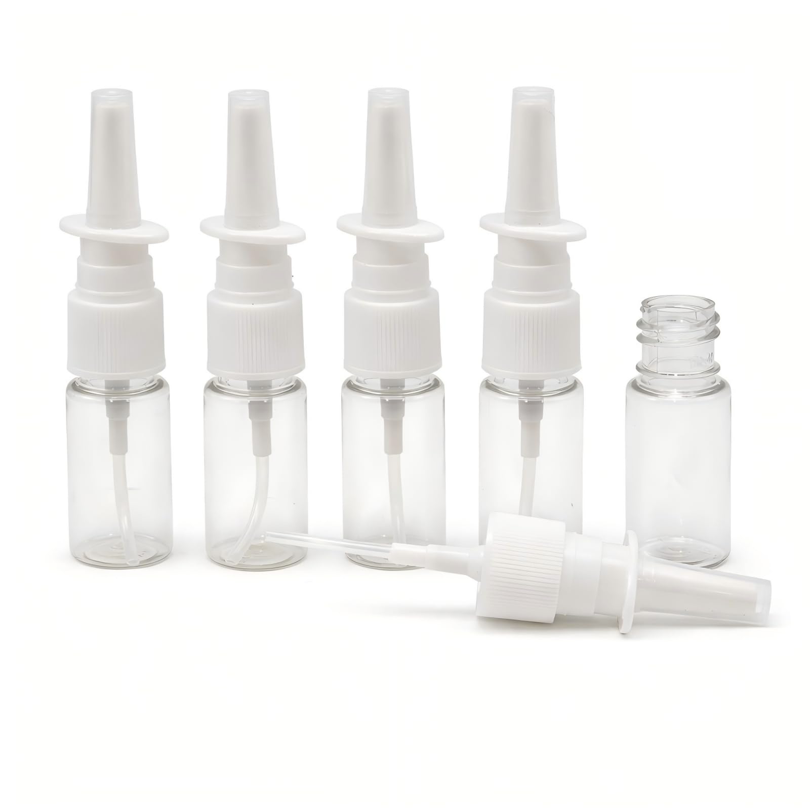 Elenviorina 5PCS 10ml Nasal Spray Bottles - Empty Fine Mist Sprayer Bottles - Clear Refillable Spray Containers - Portable Leakproof Design for Saline & Daily Care