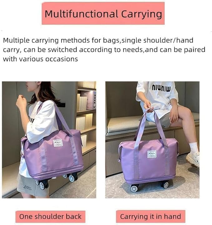 Image of TEKCOOL Duffel Trolley Bags for Travel,Luggage Bags for Travel,Rolling Duffle Bag with Wheels,Travel Bags for Luggage Trolley,Expandable Foldable Duffle Bag with Wheels - Wine'