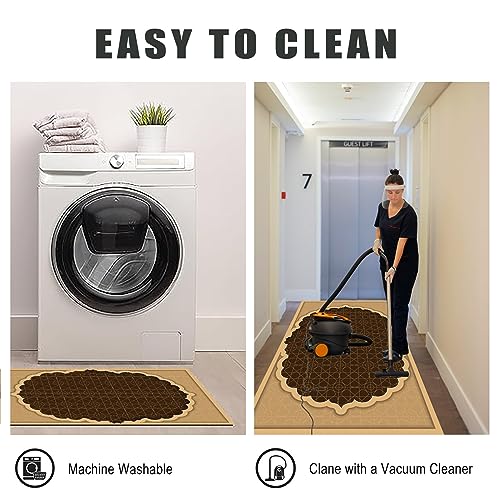 Tapis de cuisine antidérapant grand format lavable pour couloir marron