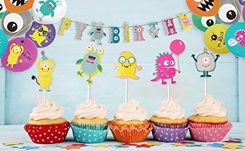 Sunbeauty Monster Party Decoration Kit Happy Birthday Banner Cupcake Toppers Birthday Party Balloons For Kids Birthday Baby Shower Party Decorations Amazon Co Uk Home Kitchen