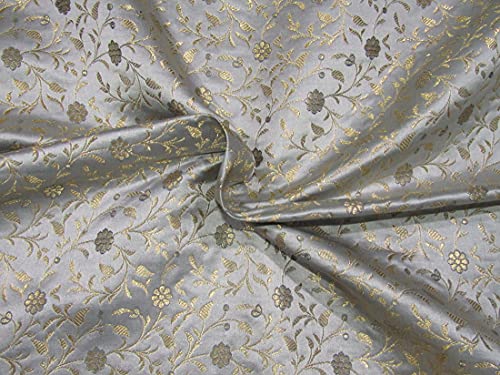 Tissu brocart de soie gris et or métallisé BRO757A au mètre de 111 cm
