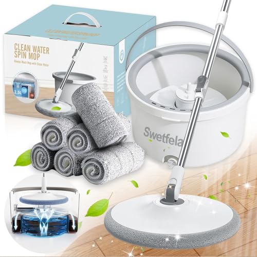 Swetfela 3 En 1 Fregona Con Cubo de 2,5 L, Mopa Extensible 130 CM, 6 Repuestos, Filtración Rotativa 360°, Cubo Escurridor, Autoescurrible Para Todo Tipo de Suelos
