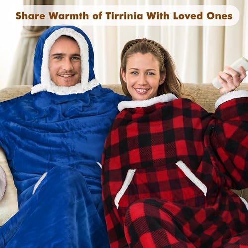 Tirrinia Sherpa Hood Wearable Blanket – Navy Blue Oversized Adult Hoodie Blanket with Pocket — view 8