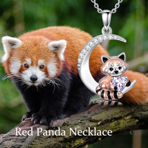 Image of PROESS Animal Birthstone Necklace 925 Sterling Silver Otter /Axolotl /Hippo /Elephant /Dachshund /Monkey /Red Panda Pendant Necklace Animal Birthstone Jewelry Gifts for Women