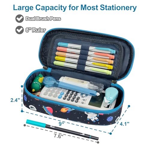 Kids Backpack with Pencil Case - 15 Inch Backpack for Boys 3 to 8, Lightweight Bookbag for Preschool Kindergarten Elementary School, Insulated Pocket, Navy Space3