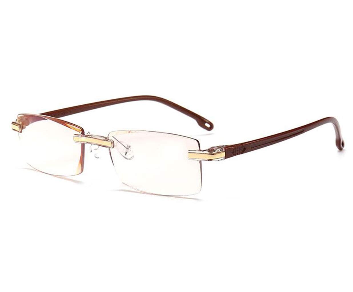 JSHFDFrameless Anti-blue Reading Glasses Computer Eyewear Anti-Glare Protection Anti-Fatigue Anti UV Glasses For Smartphone Screens Or TV For (Men And Women) (Color : Brown, Size : 2)