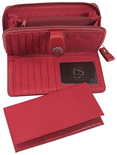 Large Zip Around Leather Wallet, Red3