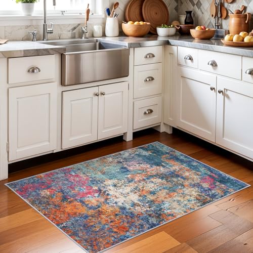 Soft Washable Abstract 2x3 Rugs - Living Room Bedroom Large Area Rug Indoor Farmhouse Stain Resistant Carpet Non-Slip Machine Washable Distressed Soft Room Decor 2x3 Colorful/Multi
