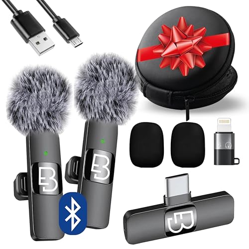 EMIR BEY® 2 Pack Micrófono Inalámbrico Solapa | Wireless Plug&Play para iPhone, Android, iPad y PC | Reducción de Ruido y Filtro Antiviento | Podcast, Youtube, TikTok y Streaming Profesional