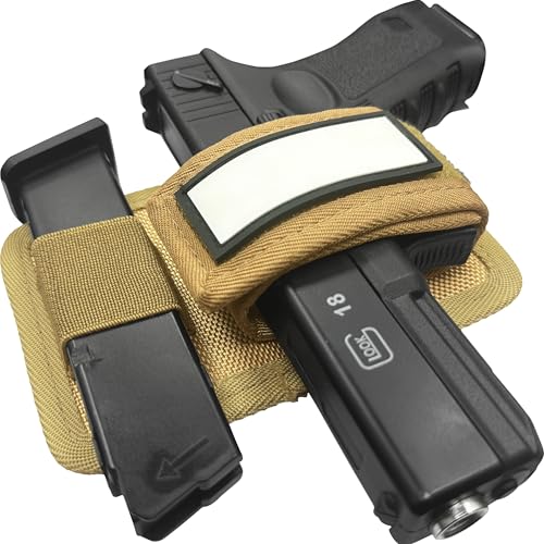 Lyska Universal Concealed Carry Pistol Holster with Mag Holder, Hook & Loop CCW Handgun Storage Carrier with Adhesive Backed for Bag, Vehcle, Backpacks (Brown)