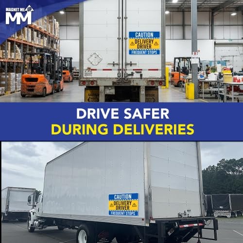 Image of Magnet Me Up 24 inch x 18 inch - Blue Caution Frequent Stops Delivery Driver Magnet for Car - Safety Warning Vehicle Magnetic Sign for Delivery Drivers, Weatherproof UV Printed Vinyl, Made in USA