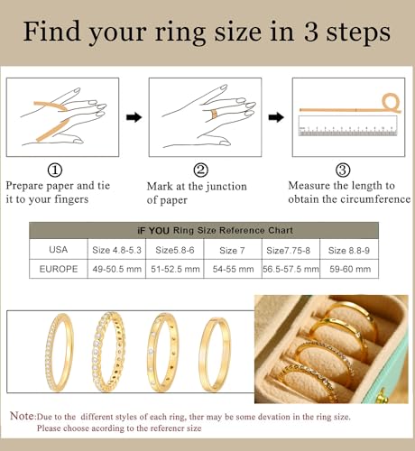 iF YOU Gold Rings for Women Non Tarnish, Trendy 14K Gold Plated Jewelry for Women Dainty Stackable Cubic Zirconia Knuckle Ring Set Statement Chunky Stacking Band Rings Size 5 6 7 8 92
