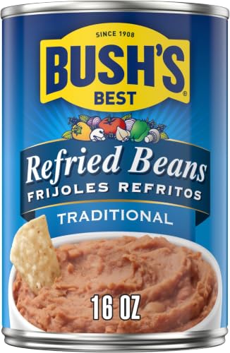 Image of BUSH'S BEST Refried Beans Traditonal Pinto, Source Of Plant Based Protein And Fiber, Low Fat, Gluten Free, 16 oz (Pack of 6)