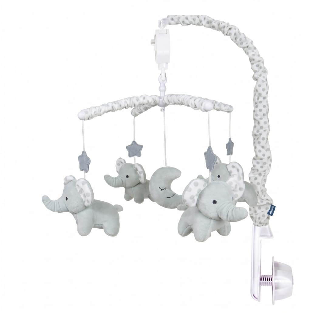 Tapallmy Cot Mobile Sound Sensory Baby Cot Mobile with Wind Up Music Box Rotating Elephant Plush Toys ideal for Newborns Boys Girls
