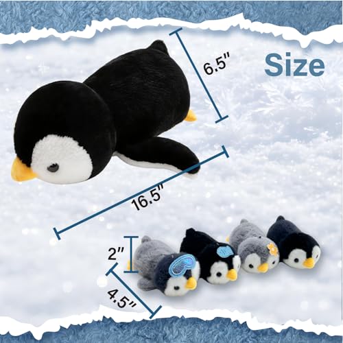Image of Penguin Stuffed Animal,Cute Penguin Mommy Stuffed Animal with 4 Baby Penguin Plushies in Tummy,Kawaii Penguin Plush Toy Gift for Kids Girls Boys