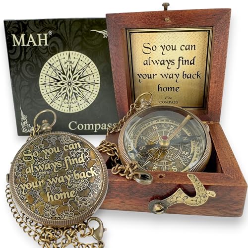 Handmade Brass Compass – “So You Can Always Find Your Way Back Home” or “Back to Me” Quote Gift for Son, Daughter, or Partner – Romantic Gift or Family Keepsake for Graduation, Travel, Farewell Gift