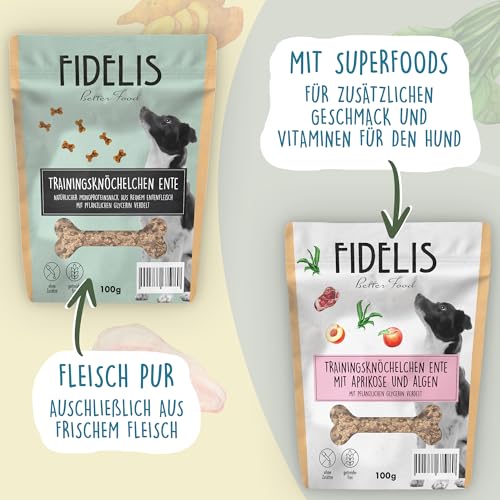 Fidelis – Trainingsknöchelchen Ente mit Aprikose und Alge (100g Tütchen)