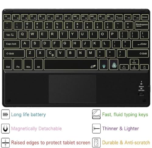 Image of HOM Tri Fold 7-Colour Backlight Detachable Wireless Bluetooth Keyboard with Trackpad /Touchpad & Tablet Cover Case for Xiaomi Mi Pad 7 11.2 inch - Black