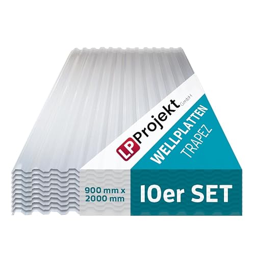 LP Projekt Kunstoffplatten 10er Satz - Robuste, leicht & langlebig Trapez Wellplatten Dach 90x200 cm | UV beständig & Wetterfeste Platten für außen & Gewächshaus mit niedrig wartung oberfläche
