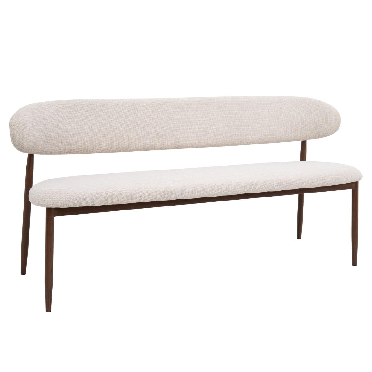 Giga Meubel Esszimmerbank Alexia 160 cm | Beige/Walnuss Design | Bequeme Stoffbank mit Rückenlehne & Metallgestell | Mid Century Bank für Esszimmer & Küche | 300 kg Tragkraft
