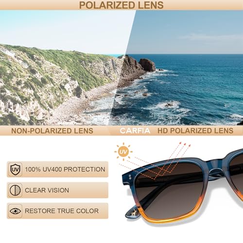 Image of CARFIA Retro Acetate Polarized Sunglasses for Men UV400 Protection Driving Outdoor Anti-Glare Sun Glasses CA5354WS
