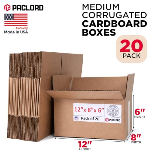 Image of Small Cardboard Boxes 12 inchL x 8 inchW x 6 inchH (Pack of 20) - USA-Made Packing Boxes for Moving, Shipping, or Storage - USPS, UPS, FedEx Approved - Professional Packing Supplies for Moving