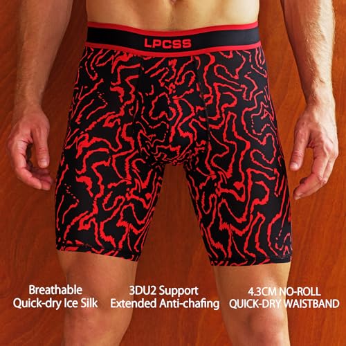 Men's Long Leg Boxer Briefs – Anti-Chafing Ice Silk Sports Underwear,4-Pack M9173