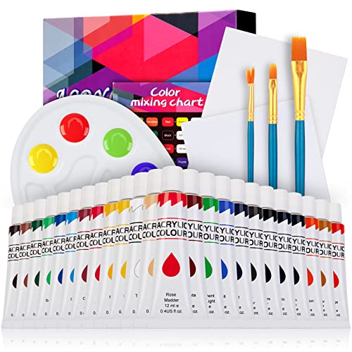 Acrylic Paint Set - Acrylic Painting Supplies Kit, with 24 Acrylic Paints (12ml), 3 Painting Brushes, 2 Canvases,1 palette,1 Color Card for Artists Kids Students Beginners Acrylic Paint Set - Acrylic Painting Supplies Kit, with 24 Acrylic Paints (12ml), 3 Painting Brushes, 2 Canvases,1 palette,1 Color Card for Artists Kids Students Beginners