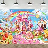 Omifly Candyland - Telón de fondo de 7 pulgadas de ancho x 5 pulgadas de alto para fotografía, castillo de caramelos, piruletas, país de las maravillas, dulce caricatura, helado, decoración de fiesta