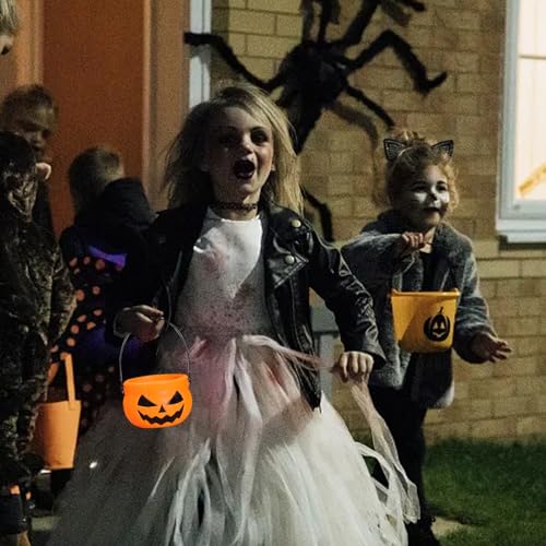 Plastic Pumpkin Bucket, 5 Pieces Firm Reusable Wide Opening Halloween Theme Candy Jars with Handle,Multiple Purposes Lightweight Large Caliber Pumpkin Bucket for Party Desktop Decoration Storage - image 8