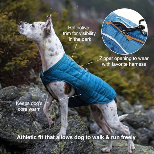 Kurgo Loft Hundejacke, Mit Hundegeschirr kombinierbar, Wasserdicht und reflektierend, Ideal für den Winter, Größe M, Grau/Rot