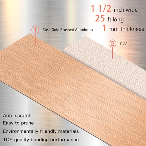 Image of GSCIT Club Rose Gold Edge Banding, 1 1 /2 Inch x 25ft Aluminum Brushed Edge Banding PVC Edge Trim for Cabinet Repair Furniture