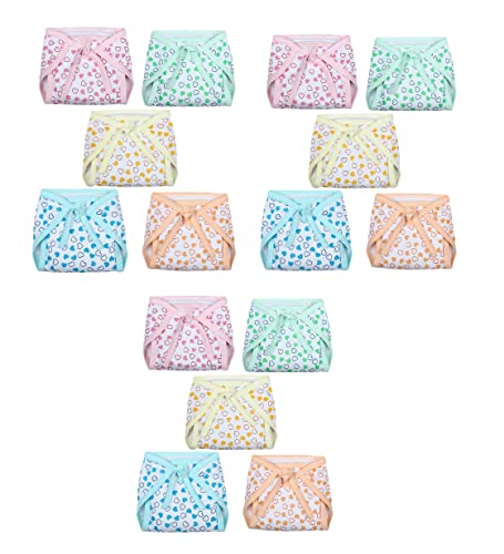Image of Printed Cotton Hosiery Washable & Reusable Adjustable Cloth Diaper With Insert Cushioned Padded Nappy Tying Langot For Babies- Pack of 15 (Medium, Multicolor)
