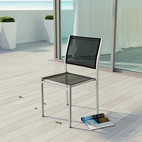 Image of Modway Shore Aluminum Mesh Outdoor Patio Dining Accent Side Chair in Silver Black