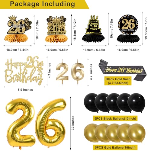 Image of 26th Birthday Decorations for Men, Black Gold 26th Party Decoration Kits